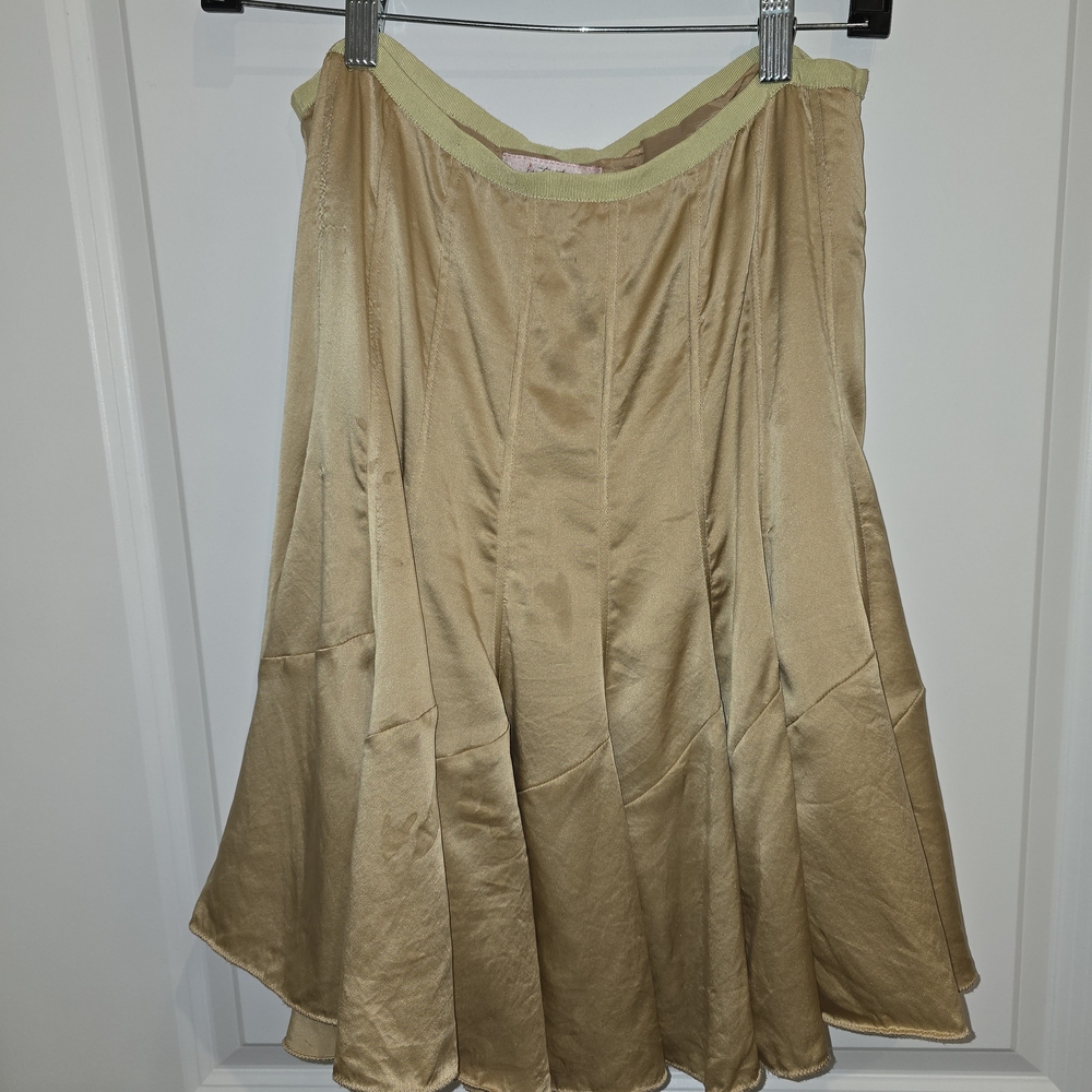 100% Silk Intuitions‎ Size 2 Chic Beige Women's Skirt Vintage Luxurious Costume